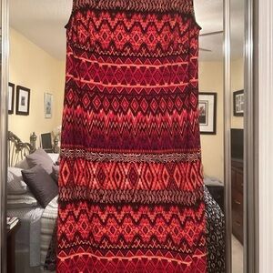 Studio One Vibrant Red and Orange Patterned Dress